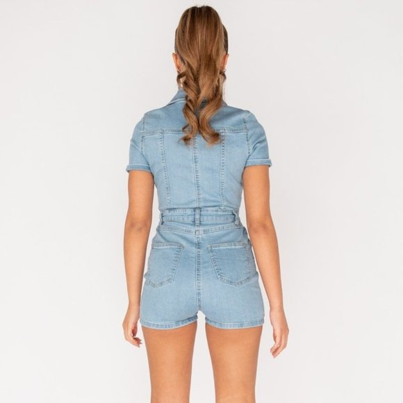 5⭐ Juliette Denim Button Front Denim Romper - Picture 10 of 12